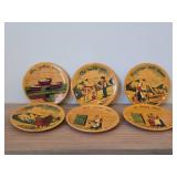 Lot of (6) Vintage 6" Norwegian Collectible Decorative Plates Featuring Traditional Folk Art (Norway)