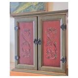 Wooden Wall Cabinet 2-door/2-drawer/3-shelf / Norwegian Rosemaling style / 21" wide x 7 1/2" deep x 21" tall