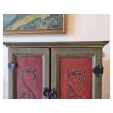 Wooden Wall Cabinet 2-door/2-drawer/3-shelf / Norwegian Rosemaling style / 21" wide x 7 1/2" deep x 21" tall