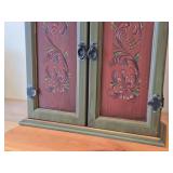 Wooden Wall Cabinet 2-door/2-drawer/3-shelf / Norwegian Rosemaling style / 21" wide x 7 1/2" deep x 21" tall