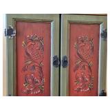 Wooden Wall Cabinet 2-door/2-drawer/3-shelf / Norwegian Rosemaling style / 21" wide x 7 1/2" deep x 21" tall