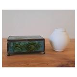 Stained Glass Keepsake / Jewelry Box + Handcrafted Pottery Vase