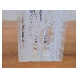Frank R. Albrecht Acrylic Reverse Carved Sculpture with Woodlands Scene of Trees and Birds