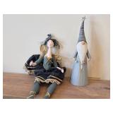 Enchanted Forest 15" Pastel Tabletop Gnome (Metal) + 22" Handmade Decorative Fairy Doll / Ballerina (Cloth)