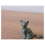 Hand-finished Sitting Kitten Bronze Statue with Aged Green Patina Finish
