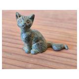 Hand-finished Sitting Kitten Bronze Statue with Aged Green Patina Finish