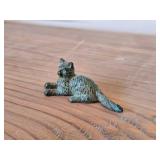 Hand-finished Lying Kitten Bronze Statue with Aged Green Patina Finish