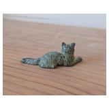 Hand-finished Lying Kitten Bronze Statue with Aged Green Patina Finish