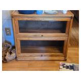 Vintage Oak Wood / Glass-Door Barrister Bookcase 2-door 31" wide x 13" deep x 30" tall