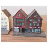 Lot of (4) Collectible Ceramic Miniature Replica Buildings of Bryggen Wharf in Bergen Norway | Handcrafted in Norway by Candy Design - Historic Julehusel Building (x2) + Yellow House + Lilliken