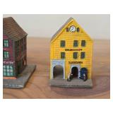Lot of (4) Collectible Ceramic Miniature Replica Buildings of Bryggen Wharf in Bergen Norway | Handcrafted in Norway by Candy Design - Historic Julehusel Building (x2) + Yellow House + Lilliken