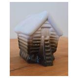 Vintage Collectible Ceramic Log Cabin Figurine by Rolf Berg of Torshalla Sweden (signed on bottom)