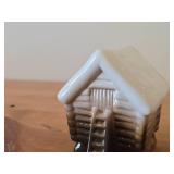 Vintage Collectible Ceramic Log Cabin Figurine by Rolf Berg of Torshalla Sweden (signed on bottom)