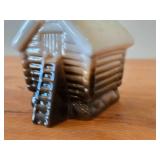 Vintage Collectible Ceramic Log Cabin Figurine by Rolf Berg of Torshalla Sweden (signed on bottom)