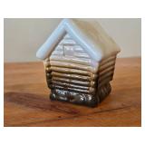 Vintage Collectible Ceramic Log Cabin Figurine by Rolf Berg of Torshalla Sweden (signed on bottom)