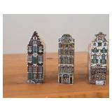 Lot of (3) Polychrome Hand painted Ceramic Delft Canal House Set of 3 (Holland)