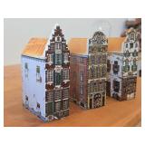 Lot of (3) Polychrome Hand painted Ceramic Delft Canal House Set of 3 (Holland)