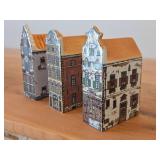 Lot of (3) Polychrome Hand painted Ceramic Delft Canal House Set of 3 (Holland)
