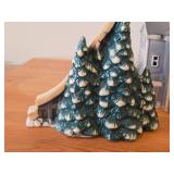Set of 6 Ceramic Tea Light Houses / Structures by Rice - Ski Jump, Iola Mills, Hobbies Store, Iola Winter Sports Club, Church, House - Each Piece Signed and Authenticated on Bottom
