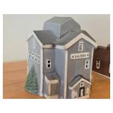 Set of 6 Ceramic Tea Light Houses / Structures by Rice - Ski Jump, Iola Mills, Hobbies Store, Iola Winter Sports Club, Church, House - Each Piece Signed and Authenticated on Bottom