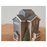 Set of 6 Ceramic Tea Light Houses / Structures by Rice - Ski Jump, Iola Mills, Hobbies Store, Iola Winter Sports Club, Church, House - Each Piece Signed and Authenticated on Bottom
