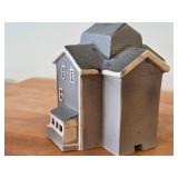 Set of 6 Ceramic Tea Light Houses / Structures by Rice - Ski Jump, Iola Mills, Hobbies Store, Iola Winter Sports Club, Church, House - Each Piece Signed and Authenticated on Bottom