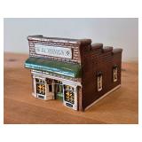 Set of 6 Ceramic Tea Light Houses / Structures by Rice - Ski Jump, Iola Mills, Hobbies Store, Iola Winter Sports Club, Church, House - Each Piece Signed and Authenticated on Bottom