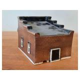 Set of 6 Ceramic Tea Light Houses / Structures by Rice - Ski Jump, Iola Mills, Hobbies Store, Iola Winter Sports Club, Church, House - Each Piece Signed and Authenticated on Bottom