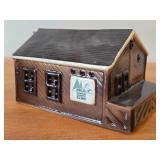 Set of 6 Ceramic Tea Light Houses / Structures by Rice - Ski Jump, Iola Mills, Hobbies Store, Iola Winter Sports Club, Church, House - Each Piece Signed and Authenticated on Bottom