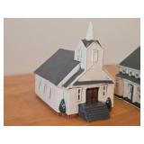 Set of 6 Ceramic Tea Light Houses / Structures by Rice - Ski Jump, Iola Mills, Hobbies Store, Iola Winter Sports Club, Church, House - Each Piece Signed and Authenticated on Bottom