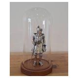 5 1/2" Medieval Knight theme Metal Figurine with Glass Cloche with Wood Base