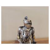 5 1/2" Medieval Knight theme Metal Figurine with Glass Cloche with Wood Base