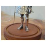 5 1/2" Medieval Knight theme Metal Figurine with Glass Cloche with Wood Base