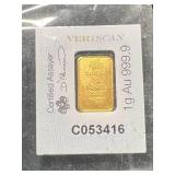 1 GRAM .9999 FINE GOLD PAMP BAR