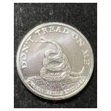 1 TROY OZ .999 FINE SILVER DONT TREAD ON ME ROUND