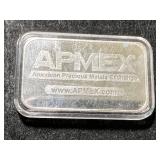 1 TROY OZ .999 FINE SILVER APMEX BAR IN AIRTITE