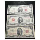 3 US RED SEAL $2 BILLS