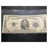 1934D US BLUE SEAL $5 SILVER CERTIFICATE