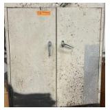 Gray metal cabinet w/contents