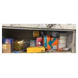 Gray metal cabinet w/contents