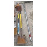 Shovels, spade, scraper, soil compactor; grading rake.