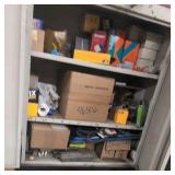 Gray metal cabinet w/contents