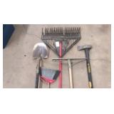 Rakes, brooms, shovels, squeegees, axe