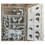 Bin w/hose clamps, 21-piece drum sanding kit, nuts, bolts, screws, etc…