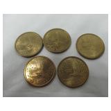 Five 2000P Sacagawea Dollar Coins