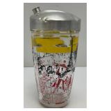 Vintage Bloomfield Industries Cocktail Shaker With Paris Scenes And Recipes And Aluminum Lid