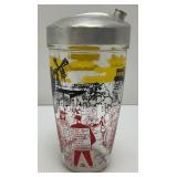 Vintage Bloomfield Industries Cocktail Shaker With Paris Scenes And Recipes And Aluminum Lid