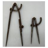 Antique Primitive Machinist Metal Scribe Compasses 6" x 9 3/4"