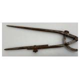 Antique Primitive Machinist Metal Scribe Compasses 6" x 9 3/4"