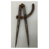 Antique Primitive Machinist Metal Scribe Compasses 6" x 9 3/4"